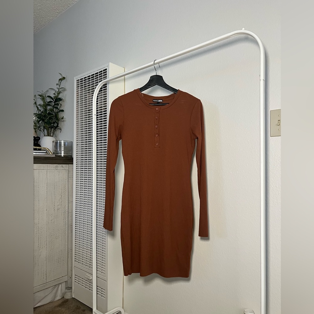 Brown Long Sleeve Dress